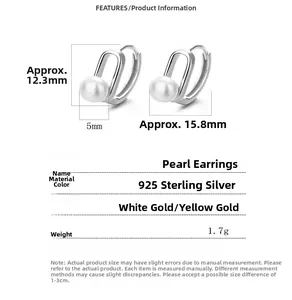 Dimensions détaillées des boucles d'oreilles perles en argent 925 avec spécifications