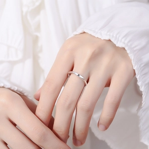 Minimalist 925 sterling silver ring with black letter B charm, fashion jewelry for women