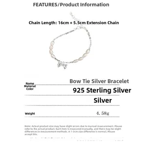 Detailed specs for the 925 sterling silver bow knot bead bracelet with dimensions and weight