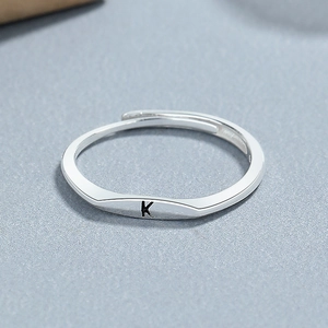 Minimalist 925 sterling silver adjustable open ring featuring engraved capital letter K