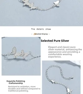 Vue détaillée du bracelet papillon en argent 925 avec micro-incrustation de zircone