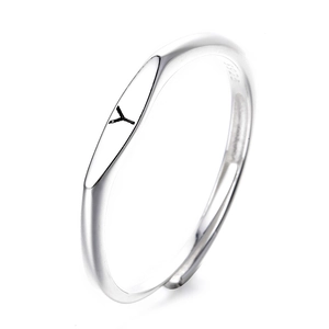 Minimalist 925 sterling silver open ring with an oval disc featuring an engraved letter Y