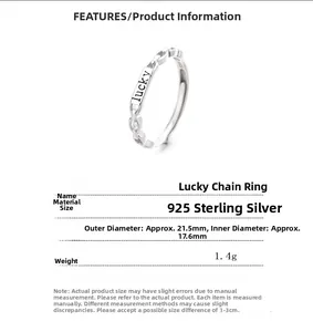 Silver lucky chain ring detail showing S925 hallmark and 17.6mm inner diameter size