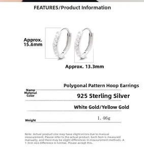 Detailed view of 925 sterling silver geometric earrings with weight and size annotations