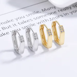 Eleganti orecchini esagonali in argento 925 con zirconi pavé in oro e argento