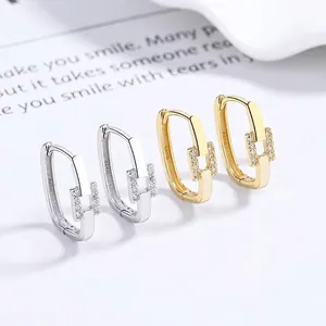925 silver square hoop earrings with zircon stones in silver and gold finishes