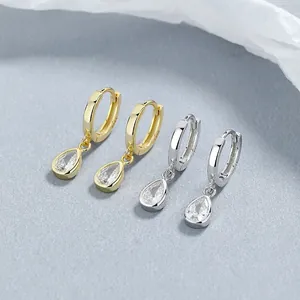 Boucles d'Oreilles Créoles en Argent Sterling 925 Zirconia Larme Minimaliste Goutte d'Eau Pendantes pour Bijoux Femme Cadeau