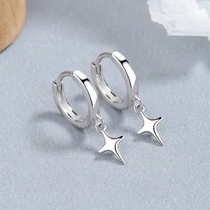 925 Sterling Silver Four-Pointed Star Hoop Earrings For Women Minimalist Dainty North Star Drop Earrings Jewelry Gift