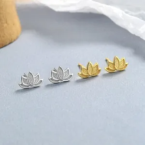 Macro view of 925 sterling silver lotus stud earrings with textured matte finish details