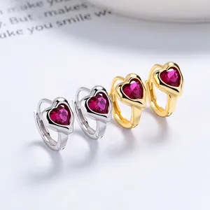 925 silver heart earrings with red cubic zirconia in gold and silver finishes