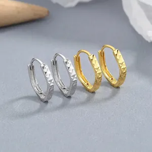 925 Sterling Silver Polygon Diamond-cut Hoop Earrings Geometric Minimalist Jewelry For Women Fashion Accessories Gold Silver