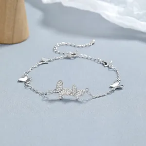 Doux Bracelet Papillon en Argent Sterling 925 pour Femmes Élégant Strass Incrusté Chaîne d'Extension Réglable Bijoux Cadeau