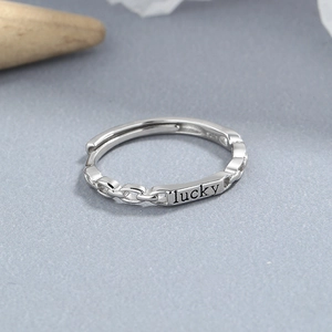 Minimalist S925 sterling silver chain ring featuring an engraved lucky tag for women