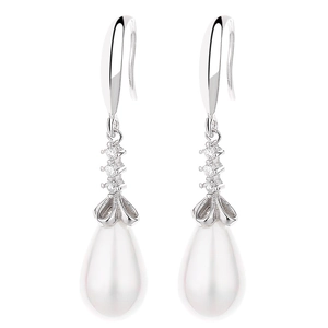 Elegant 925 sterling silver hook earrings with sparkling zircon and teardrop pearls