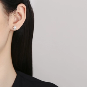 Elegant 925 sterling silver pearl stud earrings with V-shaped zircon setting for women