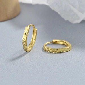 Minimalist 925 silver polygon earrings with geometric gold-plated textured finish
