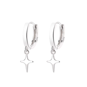 Polished S925 sterling silver hoop earrings with delicate four-pointed star charms