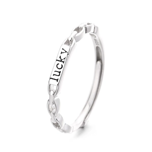 S925 sterling silver lucky chain open ring with rectangular plate for women