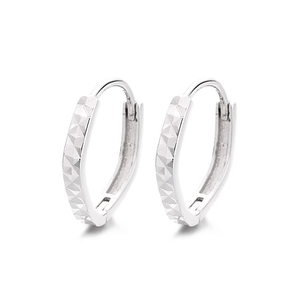 Polygonal 925 sterling silver hoop earrings with geometric diamond-cut finish in silver