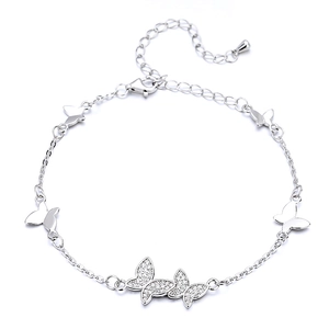 Bracelet papillon en argent 925 avec zircons scintillants et chaîne réglable
