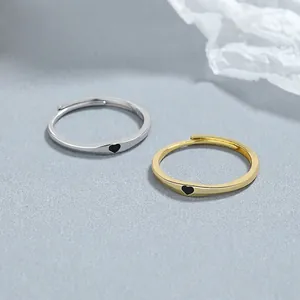 Anello Cuore Minimalista in Argento Sterling 925 Anello Aperto Regolabile Elegante Design Cuore Nero per Donna Gioielli Regalo