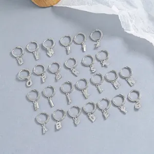 925 Sterling Silver Alphabet Letter Hoop Earrings For Women Personalized Initial Rhinestone Pave Dainty Fashion Jewelry Gift