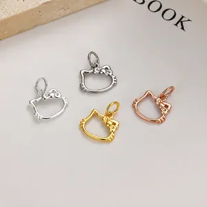 Lindo colgante gatito de plata 925 calado con lazo de circón en acabados de oro y plata