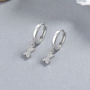 925 sterling silver hoop earrings with zircon-paved letter X pendant for women