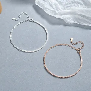Minimalistisches 925 Silber Armband mit Büroklammer-Gliedern und Pavé-Tennis-Kette