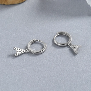925 sterling silver hoop earrings with letter A pendant and sparkling zirconia stones