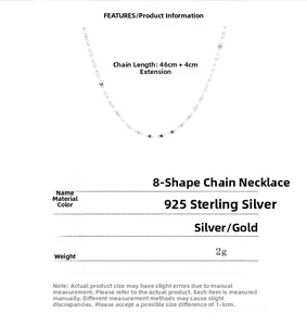 Detail of 925 sterling silver figure-8 link chain with length specifications and weight