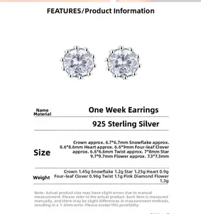 Detailed size and weight chart for 925 sterling silver geometric stud earrings set
