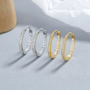 925 Sterlingsilber Creolen Mit Zirkonia Und Künstliche Perlen Doppelreihig Design Kreisförmiger Huggie Schmuck Für Damen
