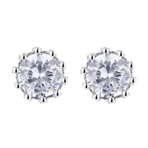 925 Sterling Silver stud earrings with round-cut crystals in elegant crown settings
