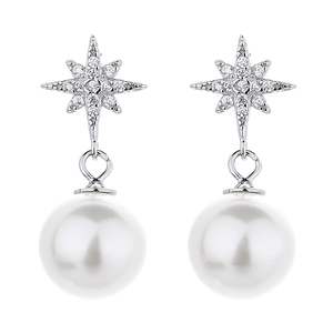 925 silver starburst earrings with white round pearl drops and shimmering cubic zirconia
