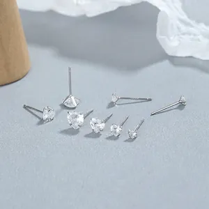925 Sterling Silver Heart Stud Earrings Minimalist Rhinestone Geometric Ear Bone Studs Fashion Jewelry Accessories For Women Gift