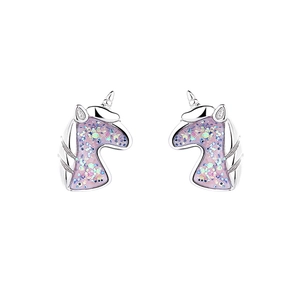 925 Sterling Silver Unicorn Stud Earrings with dreamlike glitter and tiny zircon accents
