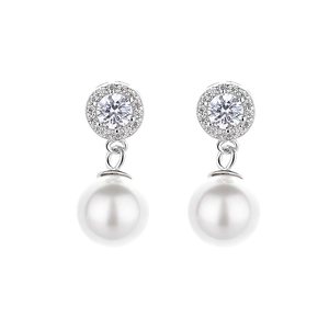 Boucles d'oreilles en argent 925 avec cercle de cristaux et perles blanches