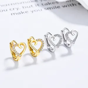 925 silver hollow heart earrings with micro-set zircons in gold and silver finishes