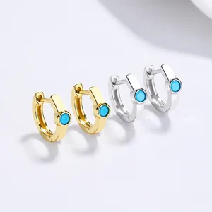 Orecchini a cerchio in argento 925 con pietre turchesi tonde dorati e argento