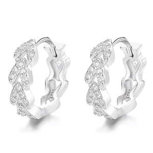 925 silver wheat ear V-shaped hoop earrings with sparkling pave-set cubic zirconia