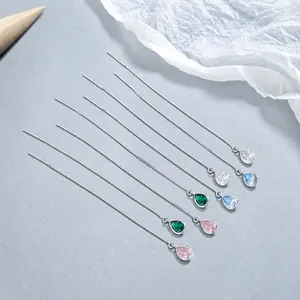 925 silver teardrop cubic zirconia threader earrings in colorful dangling drop styles