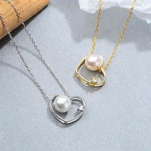 Élégant Collier Pendentif Cœur en Argent Sterling 925 Avec Künstliche Perle et Zirconium Pour Femme Bijoux Minimalistes Or Argent Cadeau de Rencontre