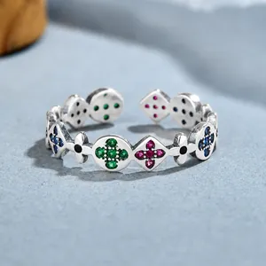 925 sterling silver ring with colorful zircon flower patterns in vintage finish