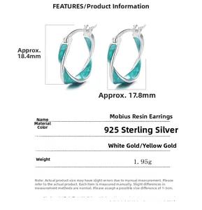 Dettaglio degli orecchini Mobius in argento sterling 925 con smalto verde e misure