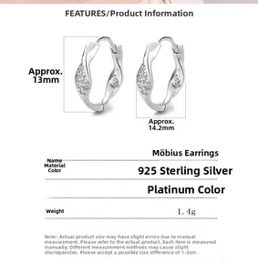 Maßtabelle der S925 Sterlingsilber Mobius Creolen mit Abmessungen und Spezifikationen