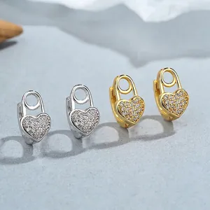 Orecchini a Bottone a Cuore in Argento Sterling 925 Con Strass Orecchini a Cerchio Stile Spilla da Balia per Donna