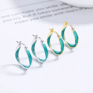 Orecchini a Cerchio Intrecciati Mobius in Argento Sterling 925 per Donna Inlay di Smalto Verde Geometrico Design di Nicchia Gioielli