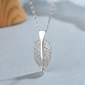 Collier Pendentif Feuille en Argent Sterling S925 Pour Femmes Avec Strass Incrusté Chaîne de Clavicule Bijoux Élégants Cadeau
