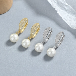 925 Argent Sterling Boucles d'Oreilles Créoles Künstliche Perles Goutte d'Eau Zircone Incrusté Élégant Bijoux de Mode Pour Femme